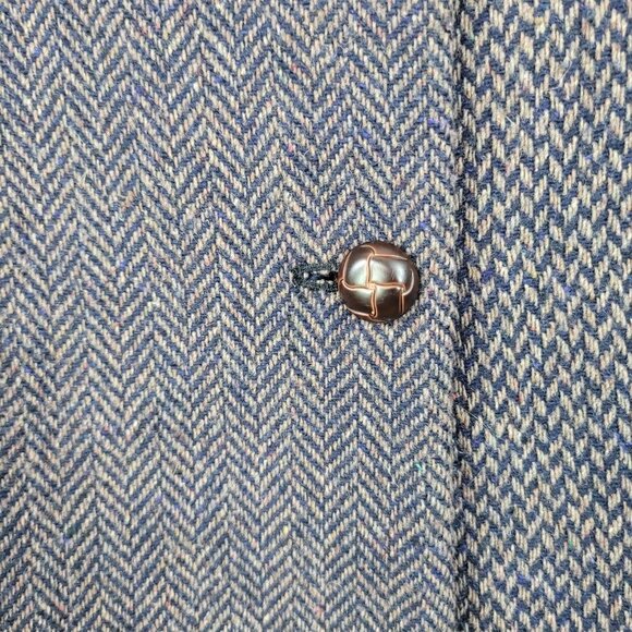 Vintage Wool Tweed Blazer Jacket 12 Leather Collar Tartan Multi Houndstooth - Picture 5 of 9
